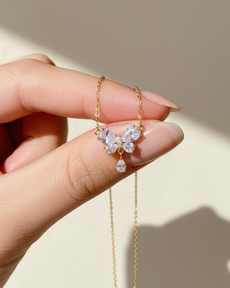 butterfly shape cz necklace.