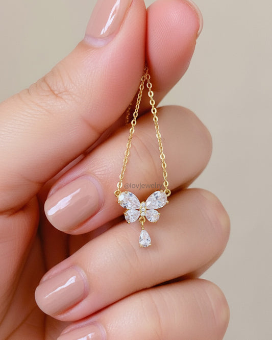 butterfly shape cz necklace.