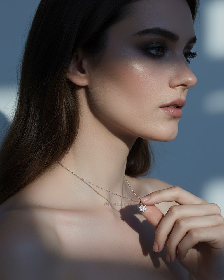 5 mm CZ cluster of a flower shape necklace.