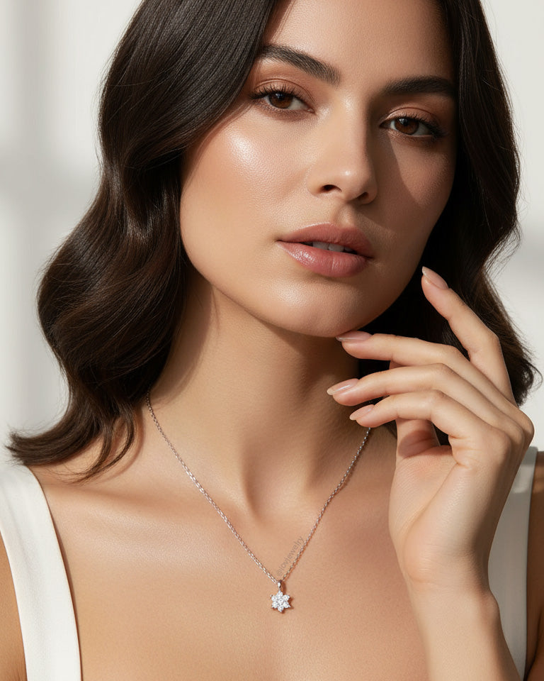 5 mm CZ cluster of a flower shape necklace.