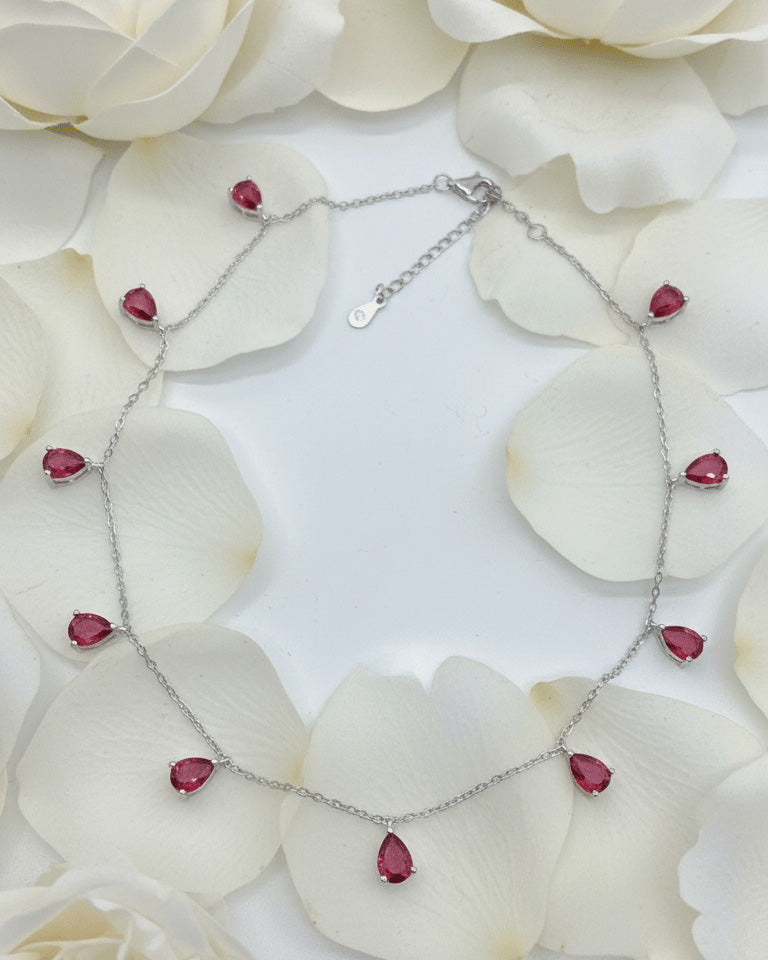 Ruby color pear shape CZ choker.
