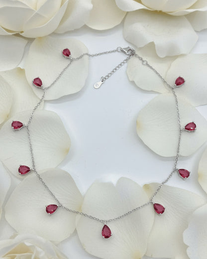 Ruby color pear shape CZ choker.