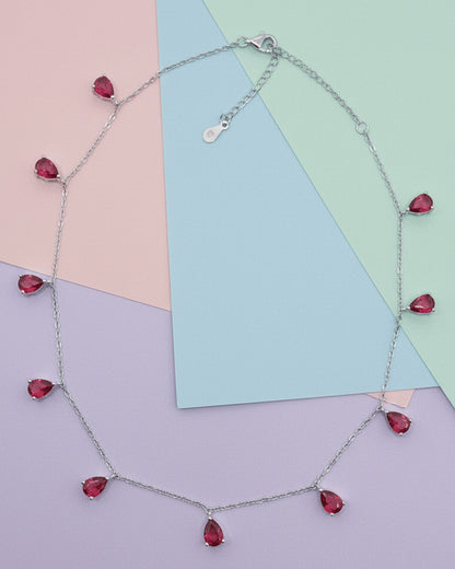 Ruby color pear shape CZ choker.