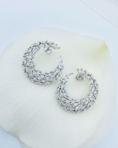 crescent shape of marquise CZ stones earrings.