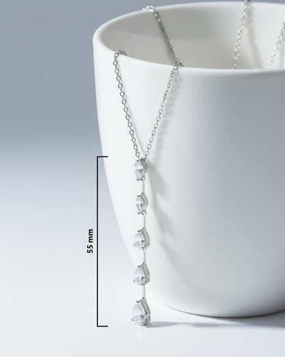 Y model necklace of marquise and pear shape CZ.