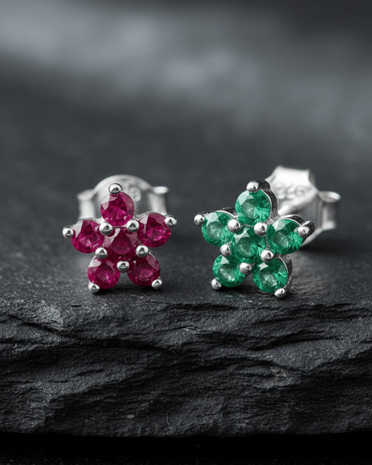6 mm ruby and emerald color stud earring.