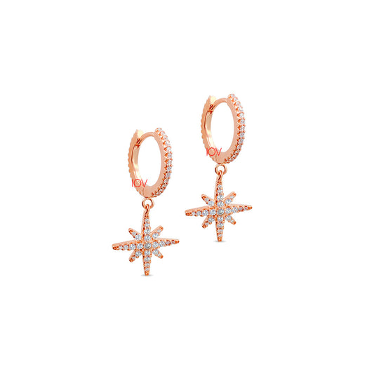 Dangling star hoops earrings.