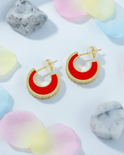 two sided enamel and CZ round earrings.