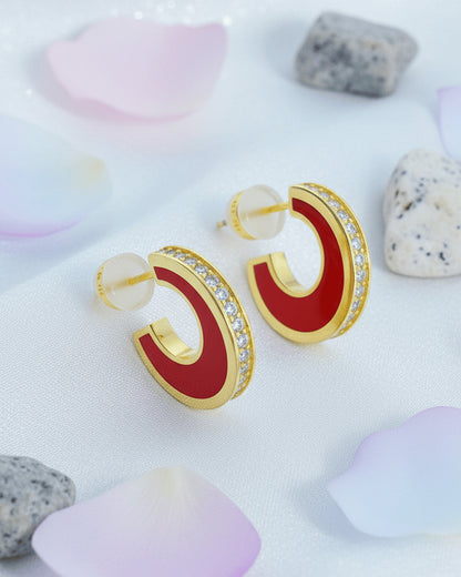 two sided enamel and CZ round earrings.