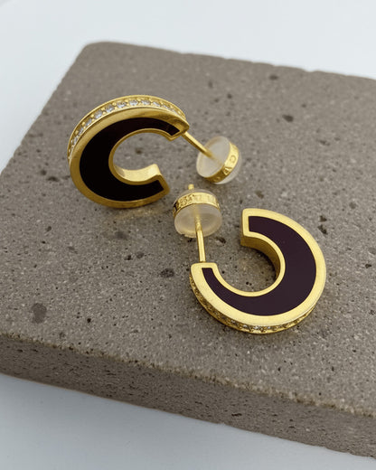 two sided enamel and CZ round earrings.