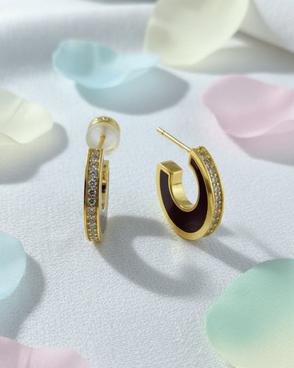 two sided enamel and CZ round earrings.