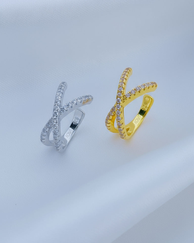 X shape ear-cuff with CZ