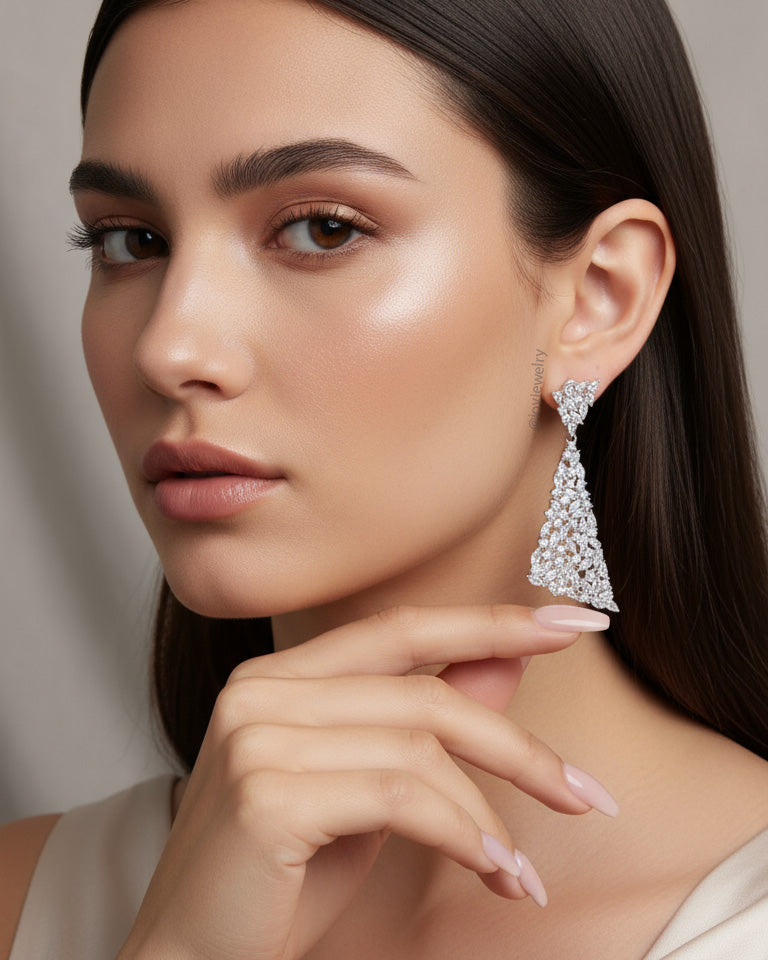 luxury round and marquise shapes CZ earrings.