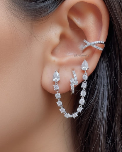 X shape ear-cuff with CZ