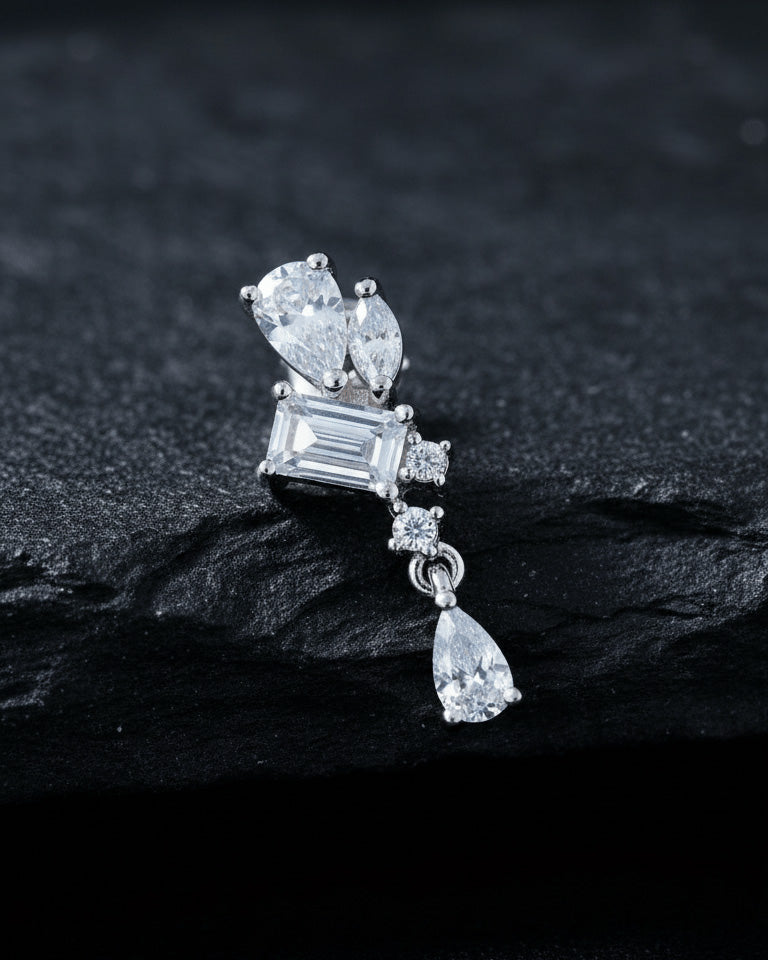 Asymmetric Multi-Shape CZ Drop stud Earring.
