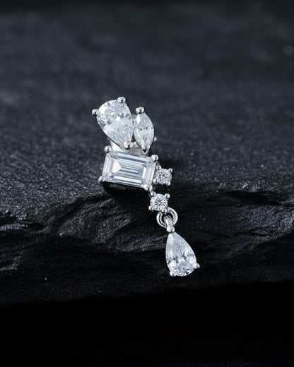 Asymmetric Multi-Shape CZ Drop stud Earring.