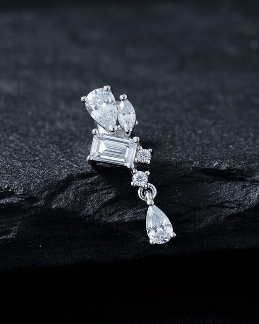 Asymmetric Multi-Shape CZ Drop stud Earring.