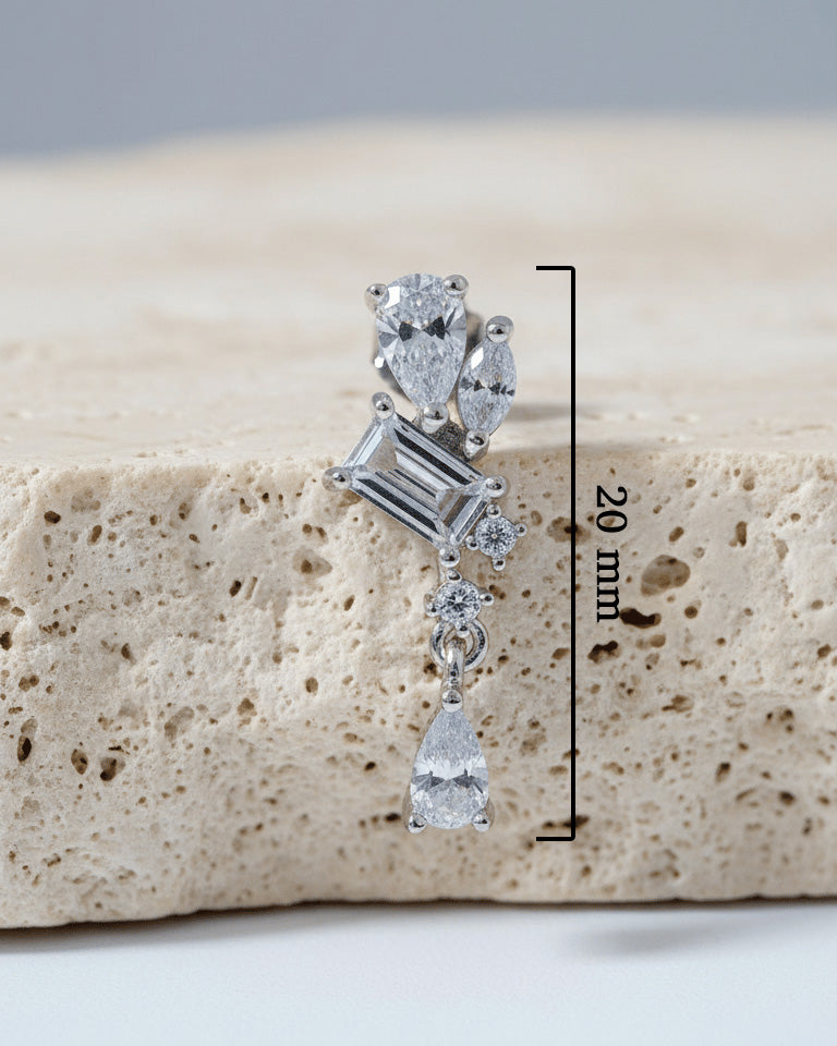 Asymmetric Multi-Shape CZ Drop stud Earring.