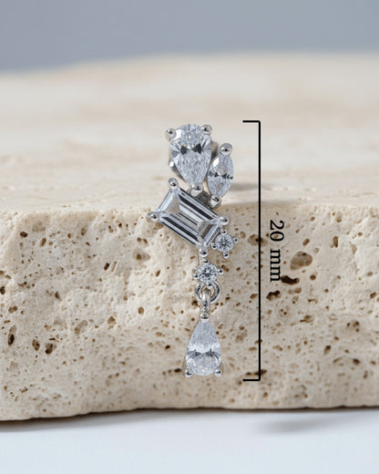 Asymmetric Multi-Shape CZ Drop stud Earring.