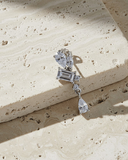 Asymmetric Multi-Shape CZ Drop stud Earring.