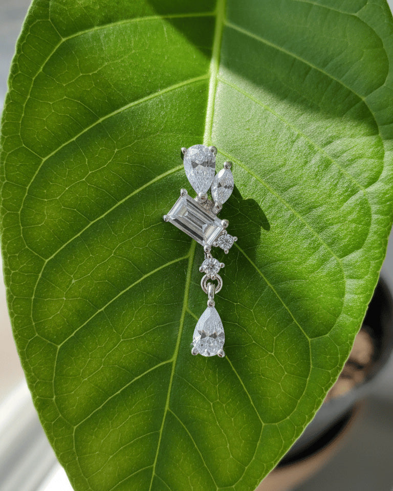 Asymmetric Multi-Shape CZ Drop stud Earring.