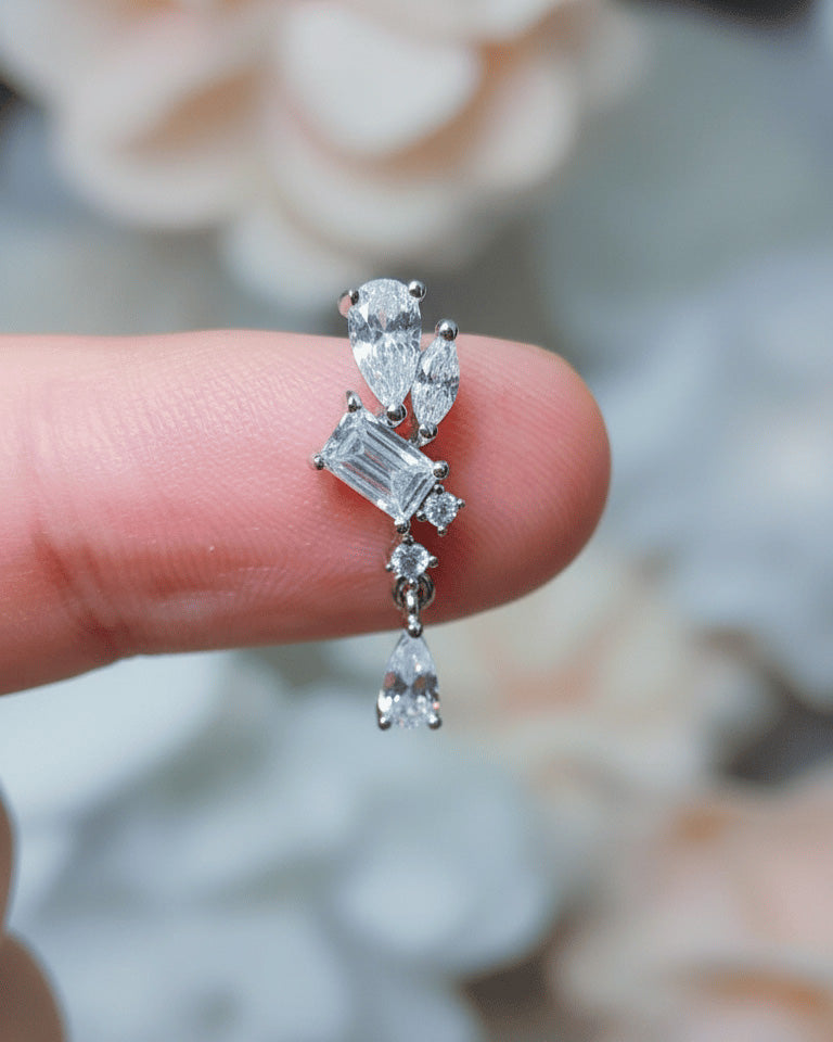 Asymmetric Multi-Shape CZ Drop stud Earring.