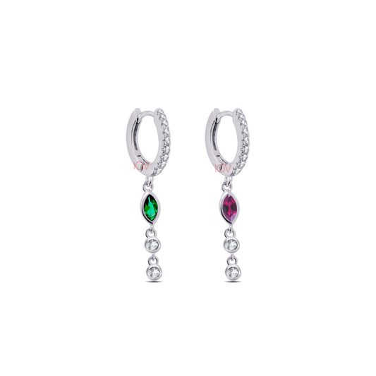 emerald and ruby dandling hoops earrings.