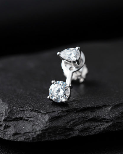 Pear and round shape CZ back to front stud earring.