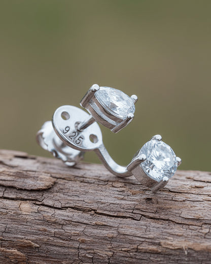 Pear and round shape CZ back to front stud earring.