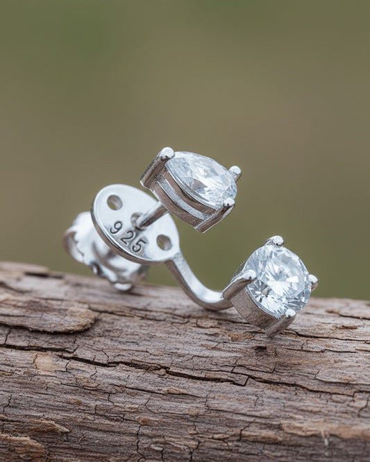 Pear and round shape CZ back to front stud earring.