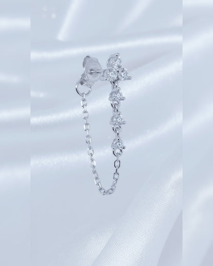 round three stones with dangling chain back and front earring.