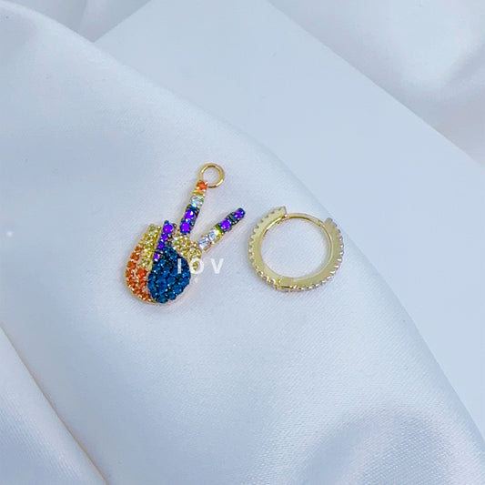 multicolored victory hand sign hoop earring.