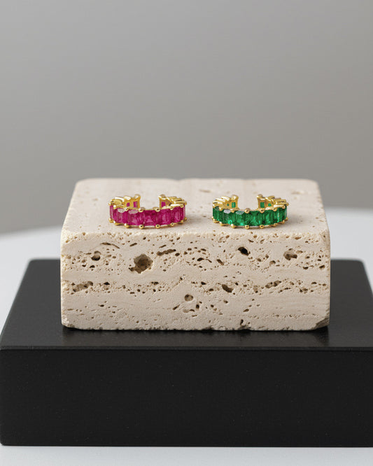 ruby and emerald color earcuffs.
