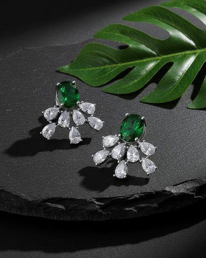 Oval Emerald & Ruby CZ Statement Earrings
