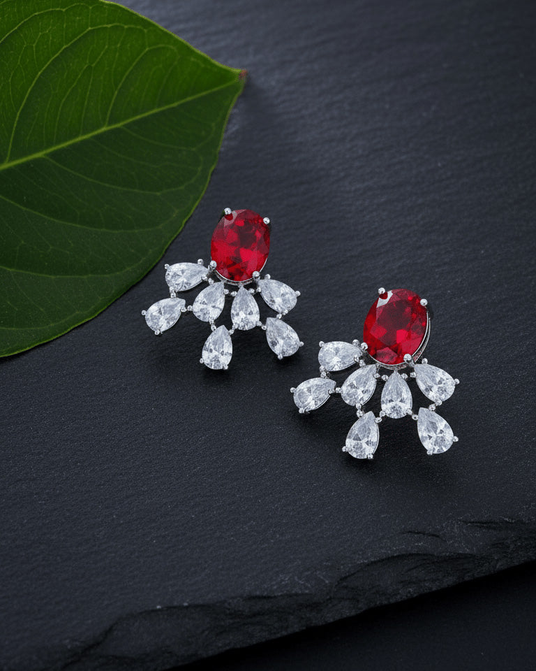 Oval Emerald & Ruby CZ Statement Earrings
