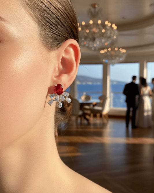 Oval Emerald & Ruby CZ Statement Earrings