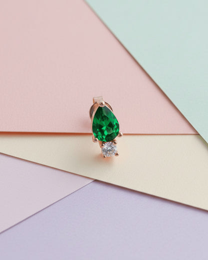 emerald color CZ pear shape and round clear color stud earring.