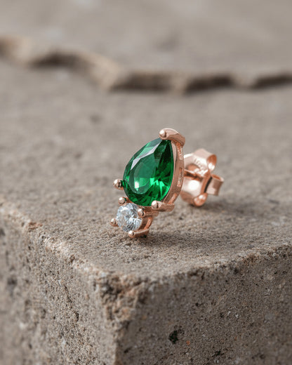 emerald color CZ pear shape and round clear color stud earring.