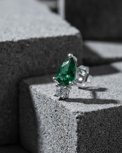 emerald color CZ pear shape and round clear color stud earring.