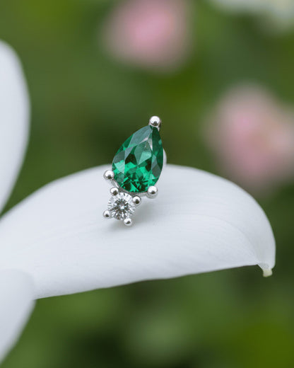 emerald color CZ pear shape and round clear color stud earring.