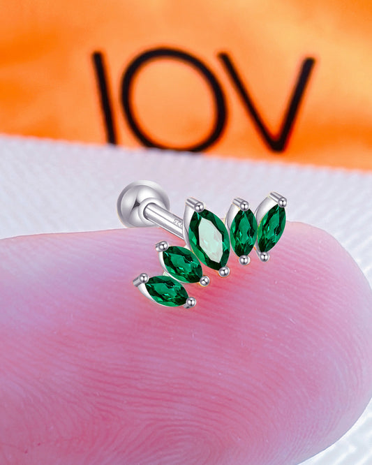 guaduated emerald color marquise curved piercing earring.