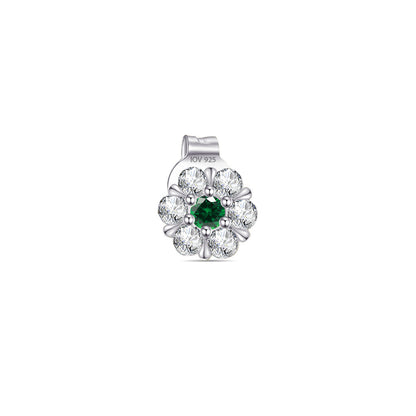 6mm flower shape stud earring with CZ in a cluster setting with emerald color centre stone.