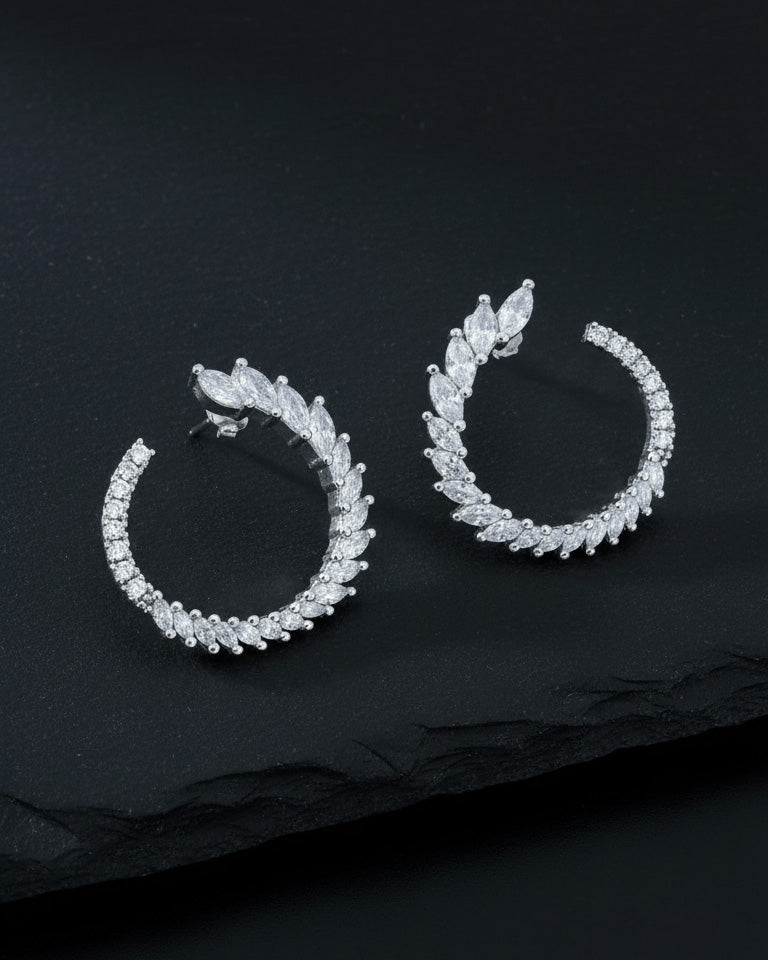 incomplete circle of marquise and round CZ stud earring.