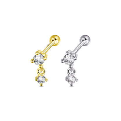 dangling two stone in a prong setting ball-back piercing earring.