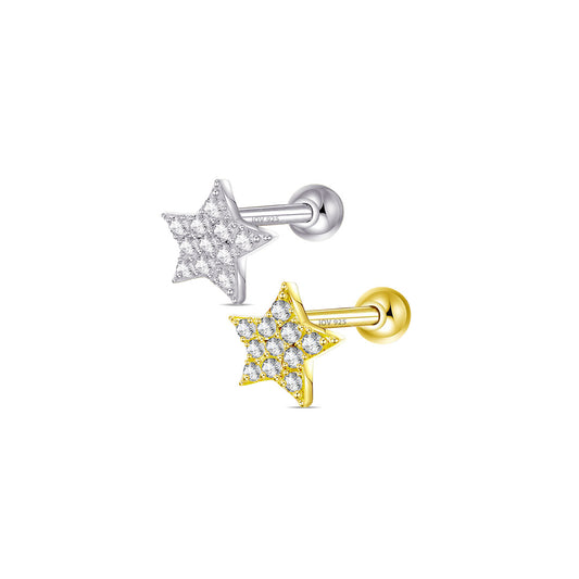 CZ pave setting star ball-back piercing earring.