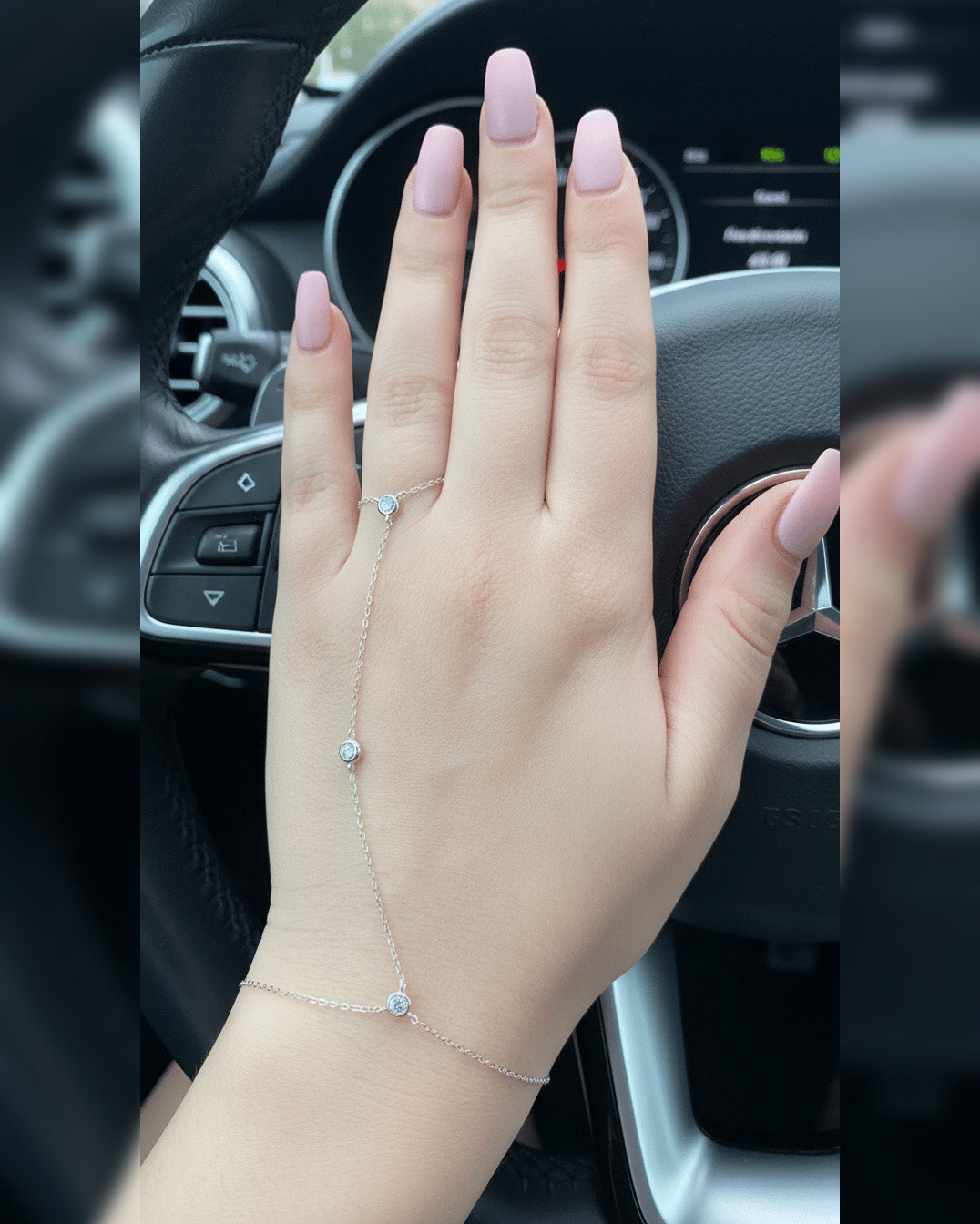 Delicate hand piece with CZ in bezel setting.
