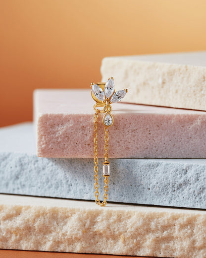 CZ marquise in lotus shape back to front chain earring.