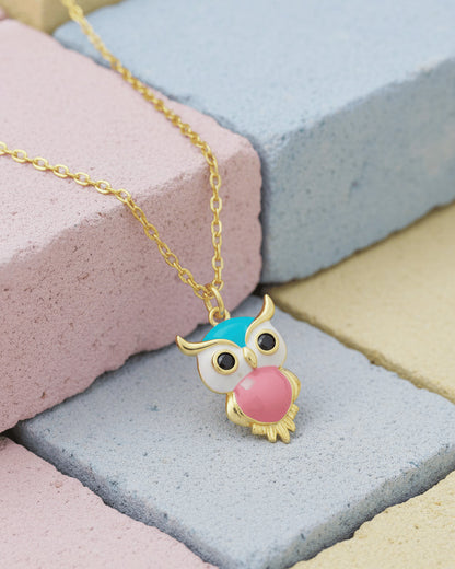 enamel colorful owl necklace.