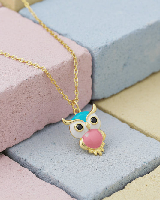 enamel colorful owl necklace.