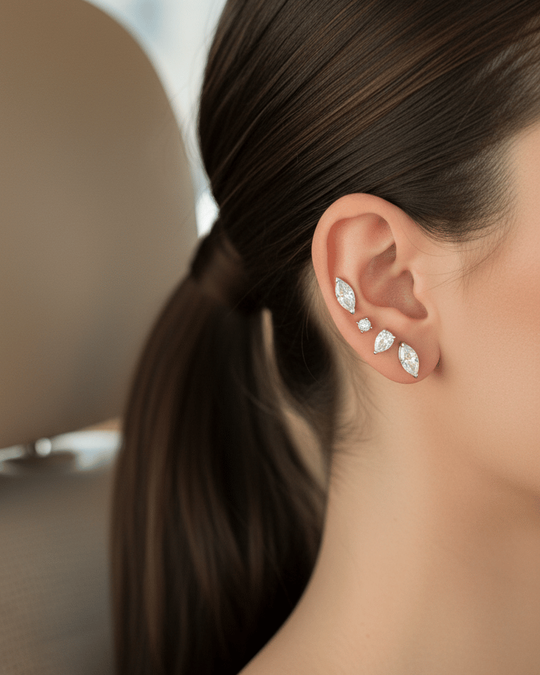 8 mm sterling silver marquise shape stud earring.